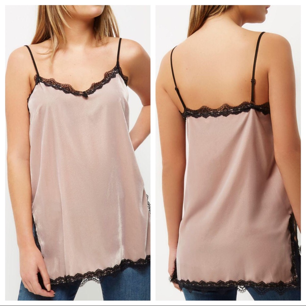 ⭐️ River Island Velvet Lace Trim Cami Tank US 12 Mauve